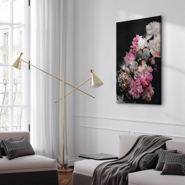 Tableau - Peony Charm (1-part) - Colorful Bouquet on Black Background