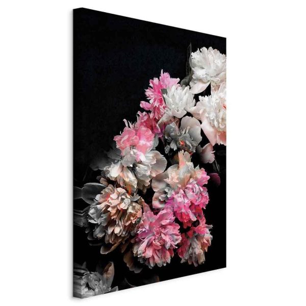 Tableau - Peony Charm (1-part) - Colorful Bouquet on Black Background