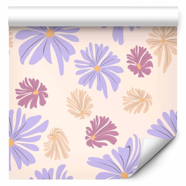 Tapisserie murale - Floating Flowers - Tiny - wind-borne flowers in three colors - on a light background