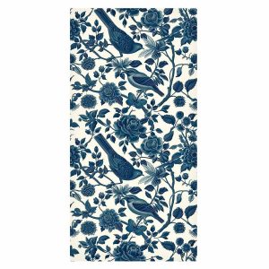 Tapisserie murale - Birds and roses - monochrome blue pattern with botanical motif