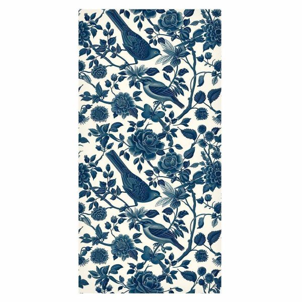 Tapisserie murale - Birds and roses - monochrome blue pattern with botanical motif