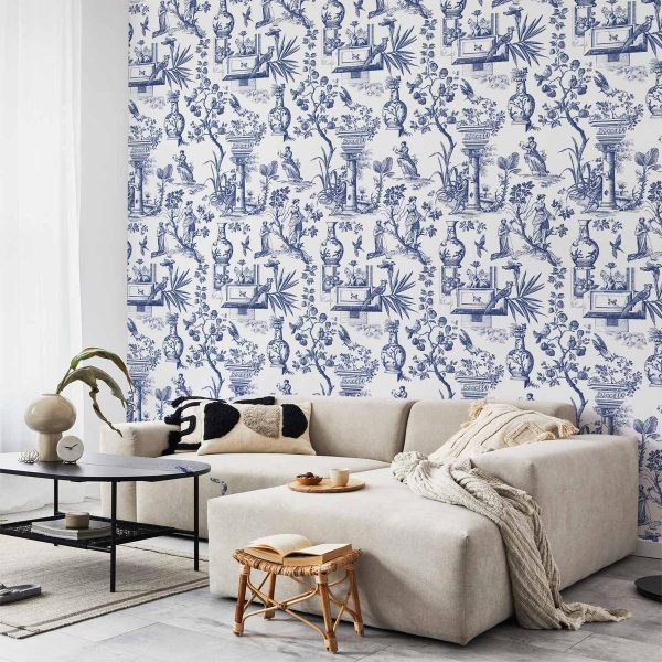 Tapisserie murale - Blue antique – a delicate pattern with Greek and botanical motifs