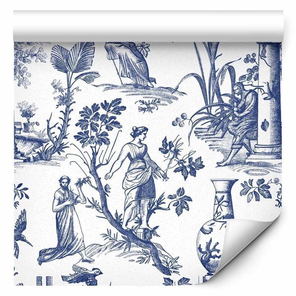 Tapisserie murale - Blue antique – a delicate pattern with Greek and botanical motifs
