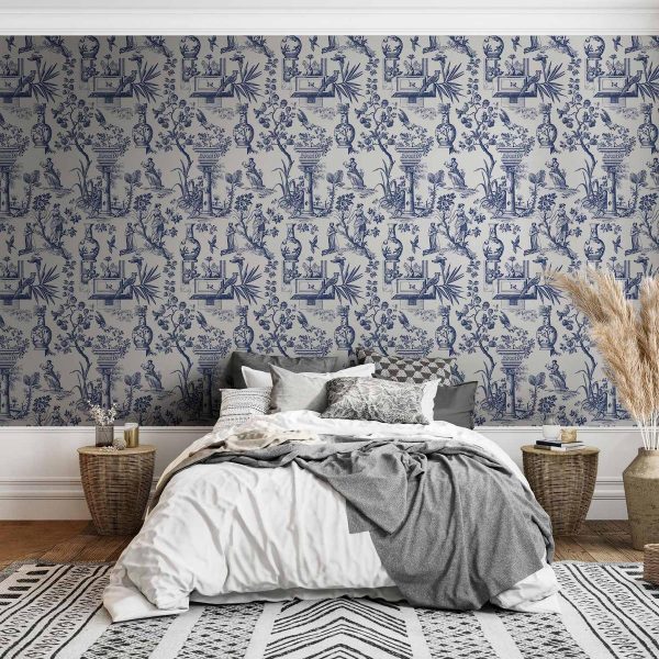 Tapisserie murale - Blue antique – a delicate pattern with Greek and botanical motifs