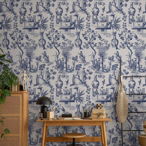 Tapisserie murale - Blue antique – a delicate pattern with Greek and botanical motifs