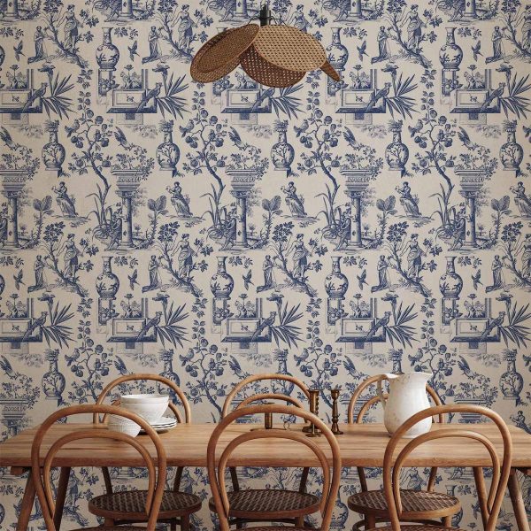 Tapisserie murale - Blue antique – a delicate pattern with Greek and botanical motifs