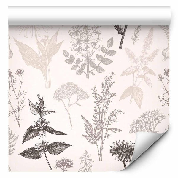 Tapisserie murale - Flowers and herbs in warm greys