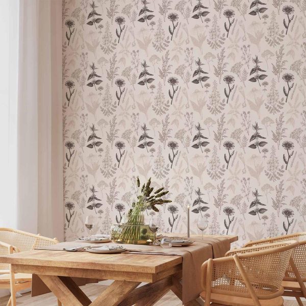 Tapisserie murale - Flowers and herbs in warm greys