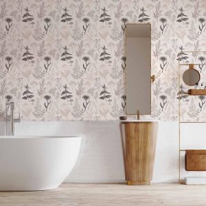 Tapisserie murale - Flowers and herbs in warm greys