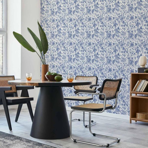 Tapisserie murale - Illustration with blue flowers