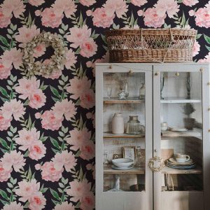 Tapisserie murale - Peonies on graphite background