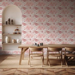 Tapisserie murale - Pink flowers on white background