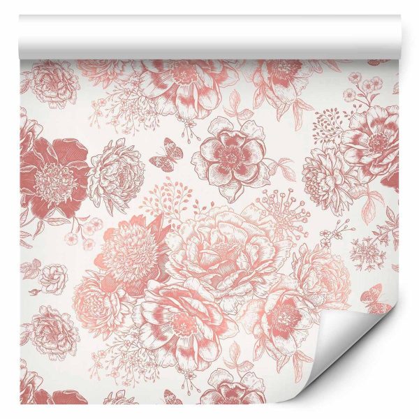 Tapisserie murale - Pink flowers on white background