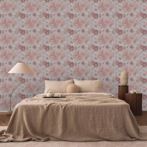 Tapisserie murale - Pink flowers on white background