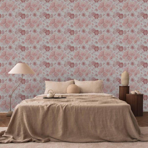 Tapisserie murale - Pink flowers on white background