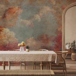 Papier peint - Nature in autumn - landscape of autumn trees in painted retro style