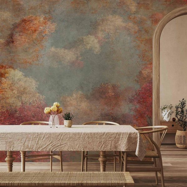 Papier peint - Nature in autumn - landscape of autumn trees in painted retro style