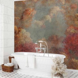 Papier peint - Nature in autumn - landscape of autumn trees in painted retro style