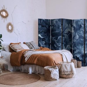 Paravent - Abstract Ornaments - Dark Blue Victorian Leaves