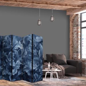 Paravent - Abstract Ornaments - Dark Blue Victorian Leaves
