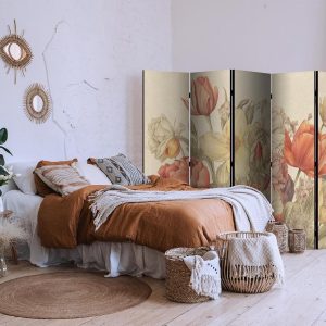 Paravent - Bouquet with Tulips - Colorful Flowers on a Light Background - Illustration