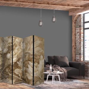 Paravent - Carved Floral Ornaments in Soft Sepia and Brown Tones