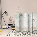 Paravent - Cloudy Night Sky - Moons in Browns and Beiges Amid Numerous Clouds and Stars on a Light Background