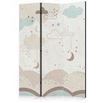 Paravent - Cloudy Night Sky - Moons in Browns and Beiges Amid Numerous Clouds and Stars on a Light Background