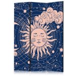 Paravent - Cosmic Harmony - Illustration of the Sun and Moon on a Navy Background
