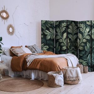 Paravent - Dark Green Victorian Leaves - Botanical Carved Composition