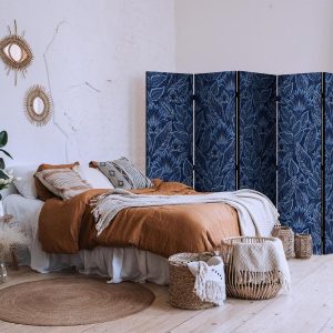 Paravent - Dense Vegetation - Botanical Patterns in Illustrative Style Blue