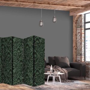 Paravent - Dense Vegetation - Botanical Patterns in Illustrative Style Green