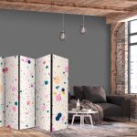 Paravent - Dots - Spots and Splashes Multicolored - Cheerful Pattern on a Light Pink Background