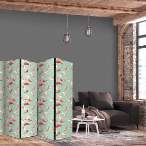 Paravent - Fish And Japanese Pattern - Koi Fish in Orange-Cream Colors on a Green-Mint Background With An Oriental Pattern