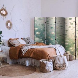 Paravent - Fish and Diverse Vegetation - A Group of Fish in Pastel Muted Colors Among Oceanic Vegetation