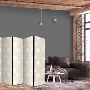 Paravent - Fish and Water Lilies - Bright Oriental Fish Swimming Among Water Flowers on a Delicate Sand-Beige Background