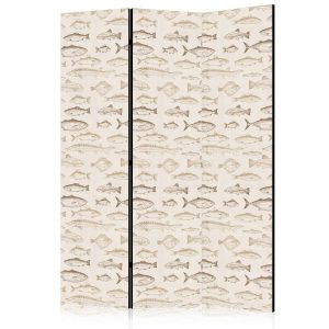 Paravent - Fish in Beige Tones - Various Species of Fish in Beige-Brown Colors Presented in Vintage Style on a Light Background