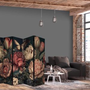 Paravent - Floral Illustration - Magnificent Flower Buds on a Turquoise Background