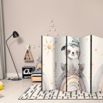 Paravent - Happy Sloth - Sloth in Muted Colors - Wearing a Cap - Sitting on a Rainbow Among the Stars