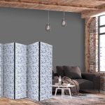 Paravent - Illustration in Vintage Style - Blue Flowers on a White Background