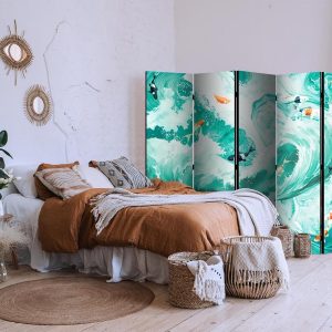 Paravent - Koi Fish Among Waves - Japanese Fish Amid Waves in Shades of Turquoise And White