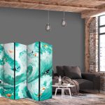 Paravent - Koi Fish Among Waves - Japanese Fish Amid Waves in Shades of Turquoise And White
