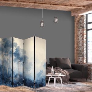 Paravent - Landscape With Trees in Illustration Style Fairy Blue Forest