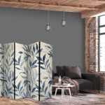 Paravent - Leaves in Blue Colors - Delicate Botanical Motif