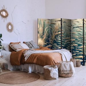 Paravent - Life in The Ocean - Underwater World of Fish And Vegetation in Beige And Navy Colors in Retro Style