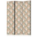 Paravent - Little Bouquets - Exotic Flowers and Leaves on a Gray-Green Background