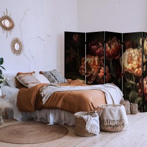 Paravent - Magnificent Tulips - Bouquet of Flowers in Red and White on a Black Background