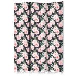 Paravent - Peonies - Pink Flowers and Green Leaves on a Graphite Background