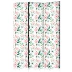 Paravent - Peonies - Pink and White Flowers and Green Leaves on a White Background