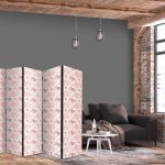 Paravent - Pink Blossoming - Flowers in Warm Colors on a White Background